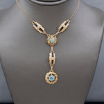 Fantastic Retro Blue Zircon Lariat Y Necklace in 14k Rosy Yellow Gold