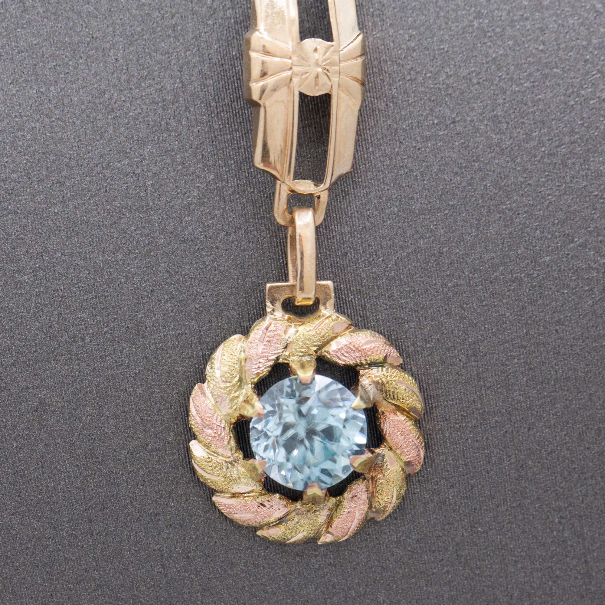 Fantastic Retro Blue Zircon Lariat Y Necklace in 14k Rosy Yellow Gold