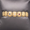 Antique Victorian Ruby Diamond Sapphire Link Bracelet in 10k Yellow Gold