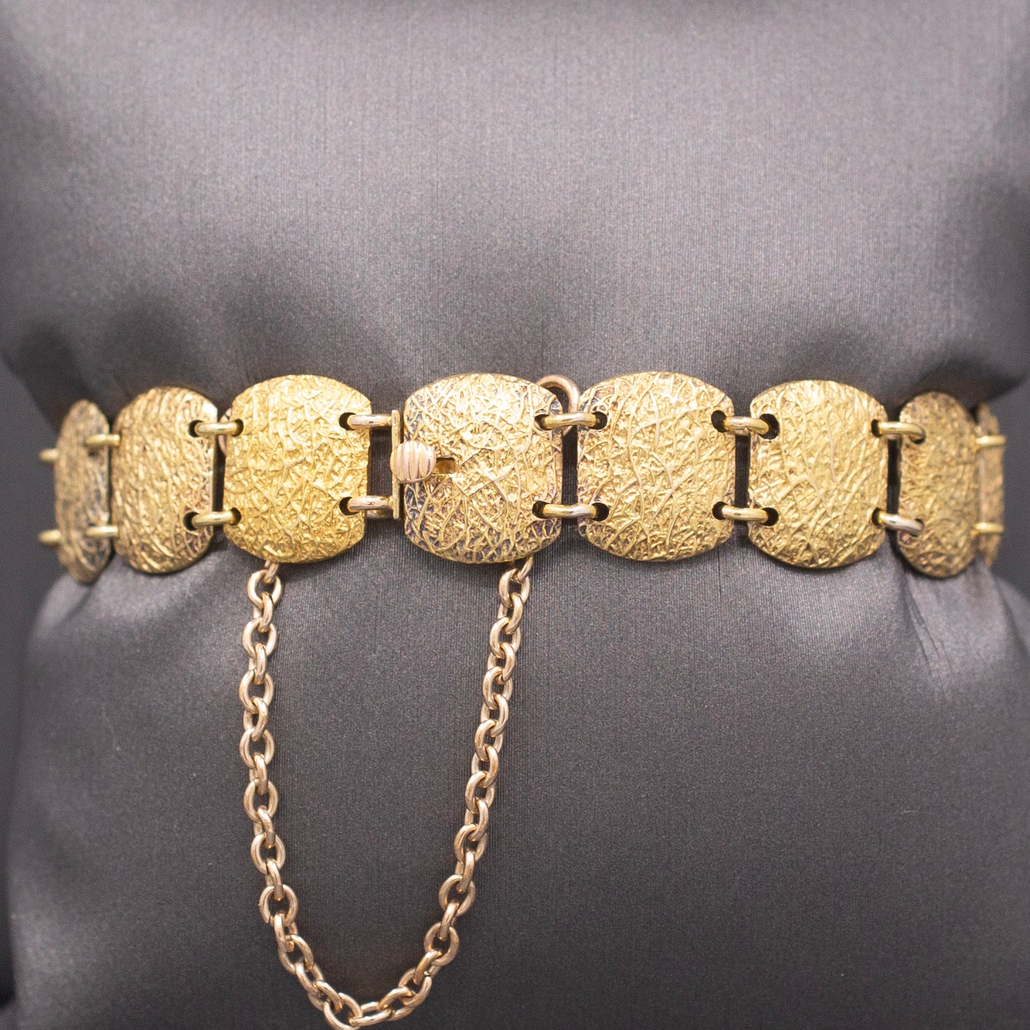 Antique Victorian Ruby Diamond Sapphire Link Bracelet in 10k Yellow Gold