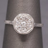 Art Deco Petite Old European Cut Diamond Cluster Engagement Ring in 14k White Gold
