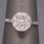 Art Deco Petite Old European Cut Diamond Cluster Engagement Ring in 14k White Gold
