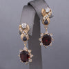 Vintage Diamond and Garnet Dangle Drop Earrings in 14k Yellow Gold