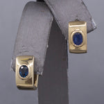 Vintage Bezel Set Blue Sapphire Huggie Hoop Earrings in 14k Yellow Gold