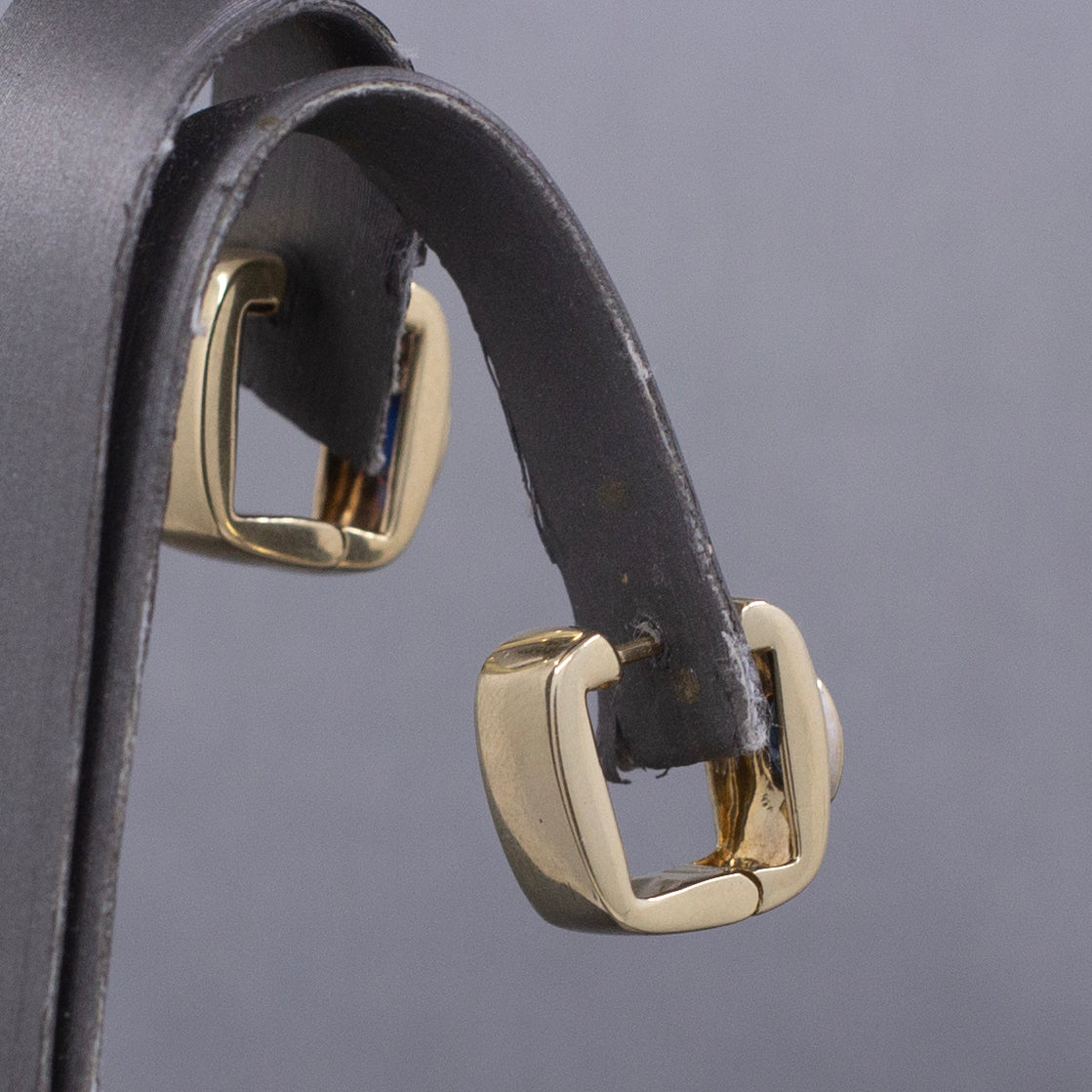 Vintage Bezel Set Blue Sapphire Huggie Hoop Earrings in 14k Yellow Gold