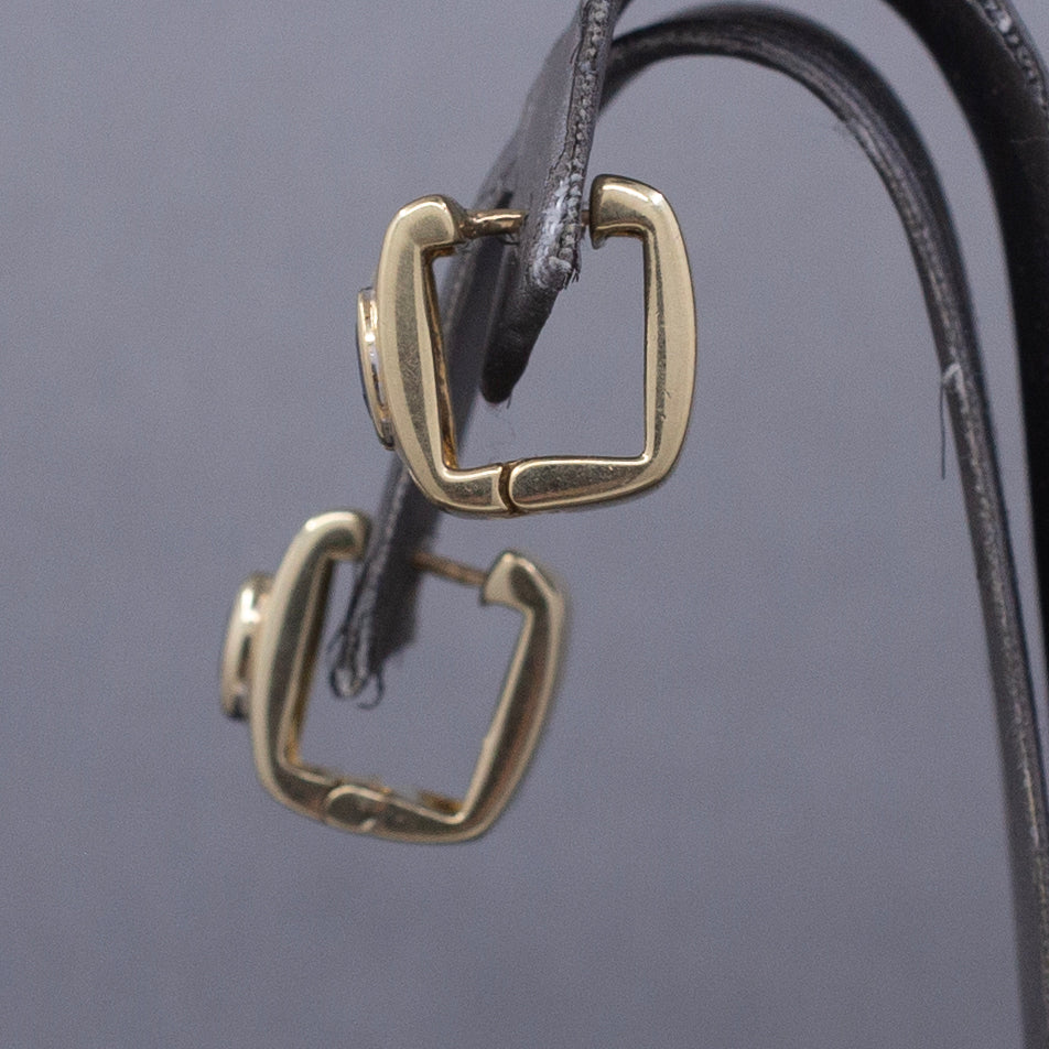 Vintage Bezel Set Blue Sapphire Huggie Hoop Earrings in 14k Yellow Gold