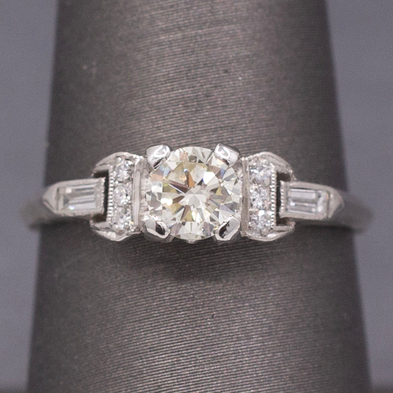 Late Art Deco Petite Diamond Engagement Ring in Platinum