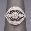 Lacy Domed Art Deco Bezel Set Old European Cut Diamond Ring in Platinum