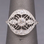 Lacy Domed Art Deco Bezel Set Old European Cut Diamond Ring in Platinum