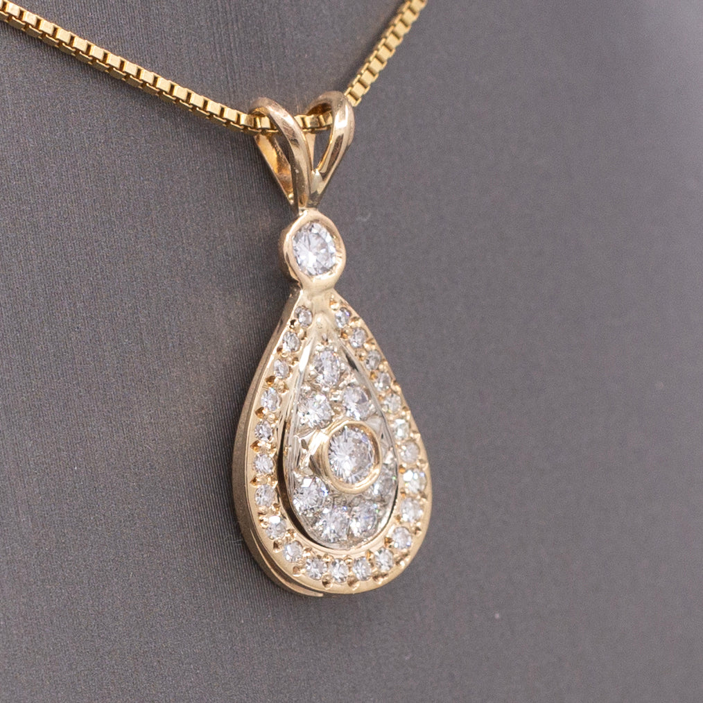 Teardrop Diamond Cluster Pendant Necklace in 14k Yellow Gold