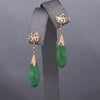 Vintage Apple Green Jadeite Jade Dangle Earrings with Chinese Happiness Character in 14k Yellow Gold