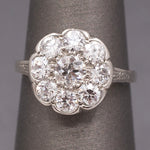 Art Deco Daisy Cluster Old European Cut Diamond Ring in Platinum