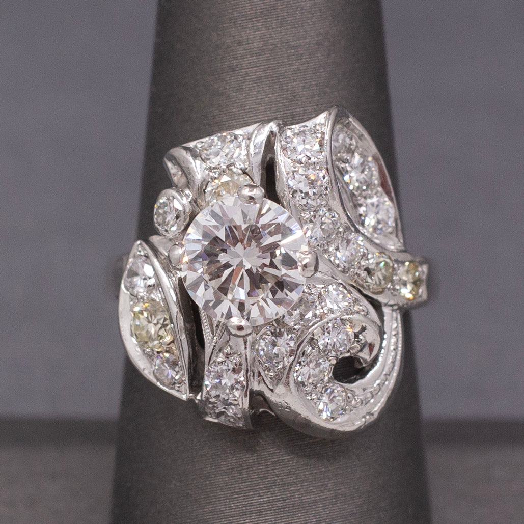 GIA Certified Mid-Century Diamond Cocktail Ring in Platinum