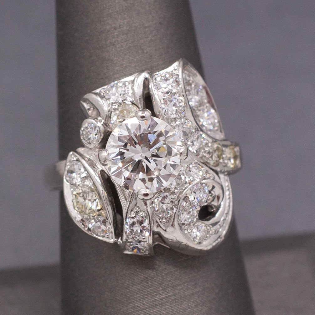 GIA Certified Mid-Century Diamond Cocktail Ring in Platinum