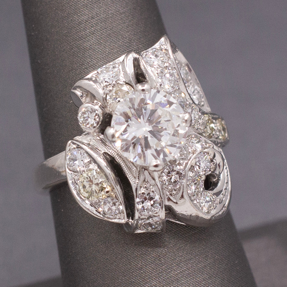 GIA Certified Mid-Century Diamond Cocktail Ring in Platinum