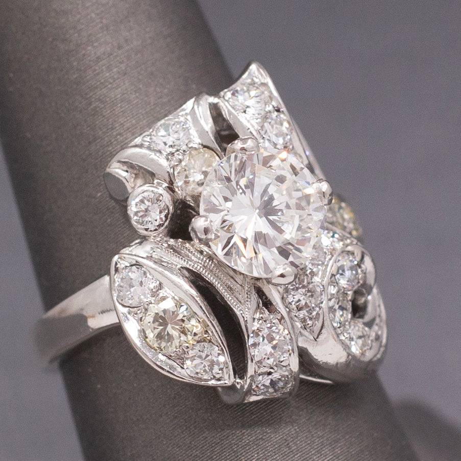GIA Certified Mid-Century Diamond Cocktail Ring in Platinum