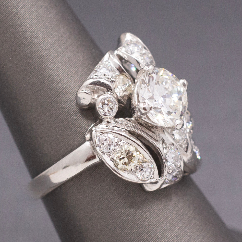 GIA Certified Mid-Century Diamond Cocktail Ring in Platinum