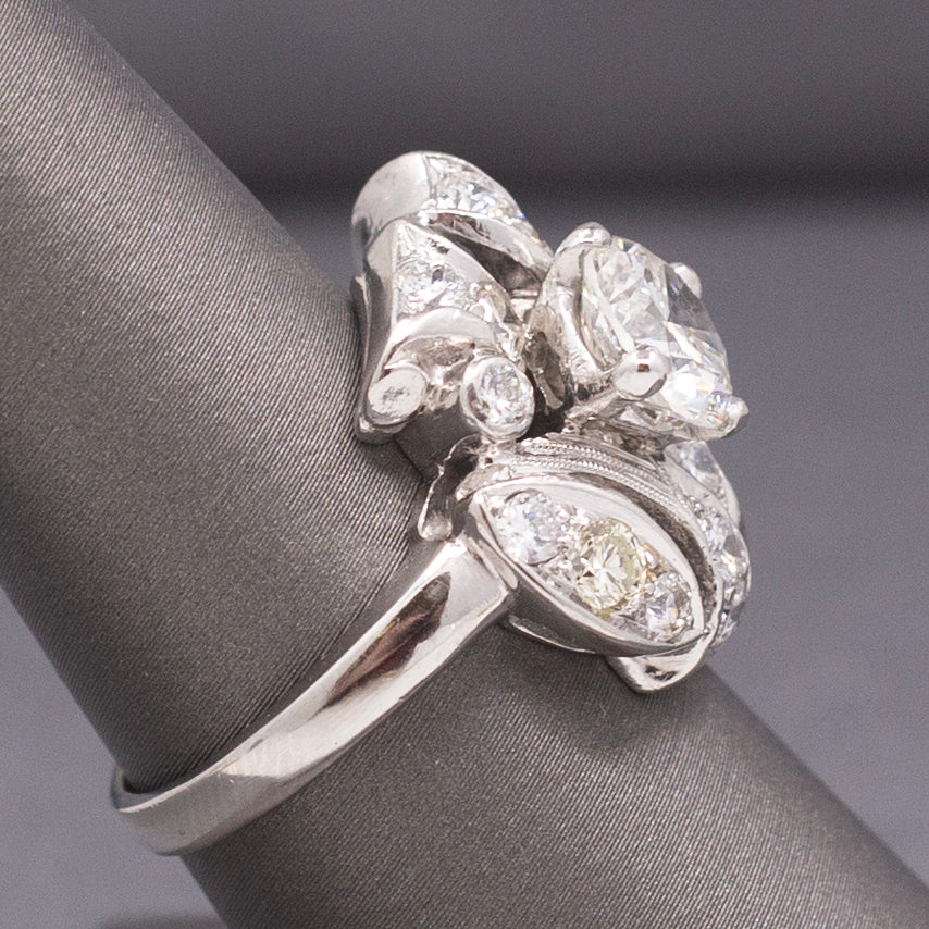 GIA Certified Mid-Century Diamond Cocktail Ring in Platinum