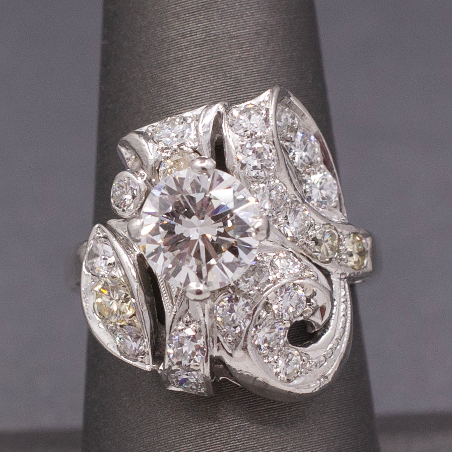 GIA Certified Mid-Century Diamond Cocktail Ring in Platinum