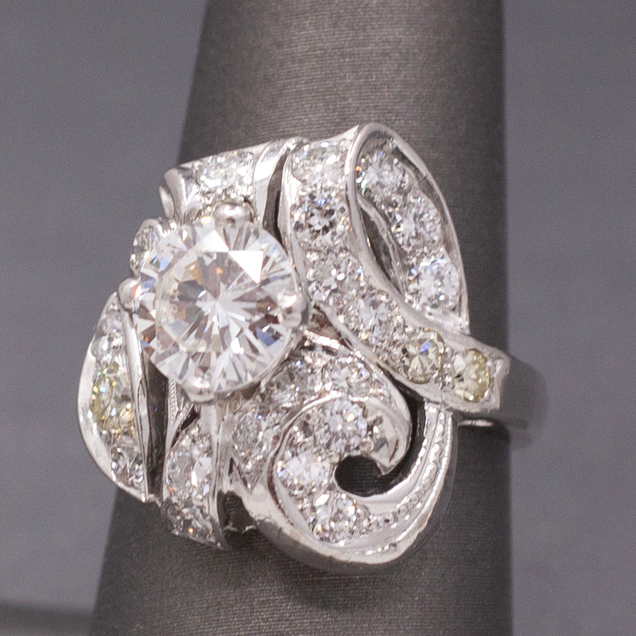 GIA Certified Mid-Century Diamond Cocktail Ring in Platinum