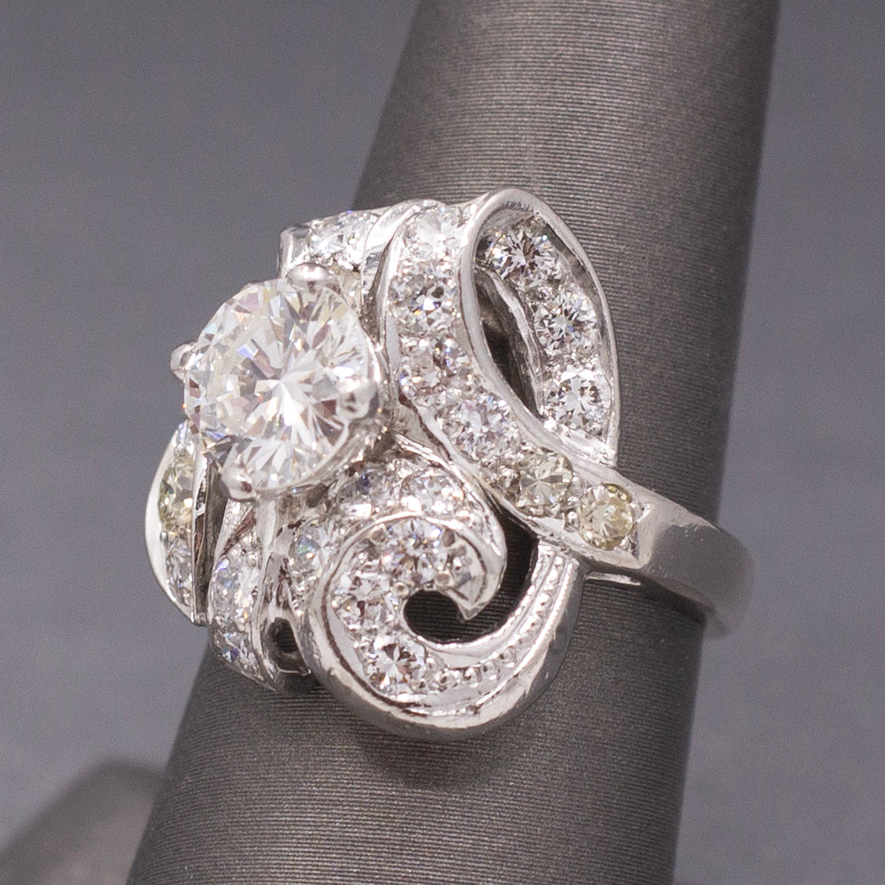 GIA Certified Mid-Century Diamond Cocktail Ring in Platinum