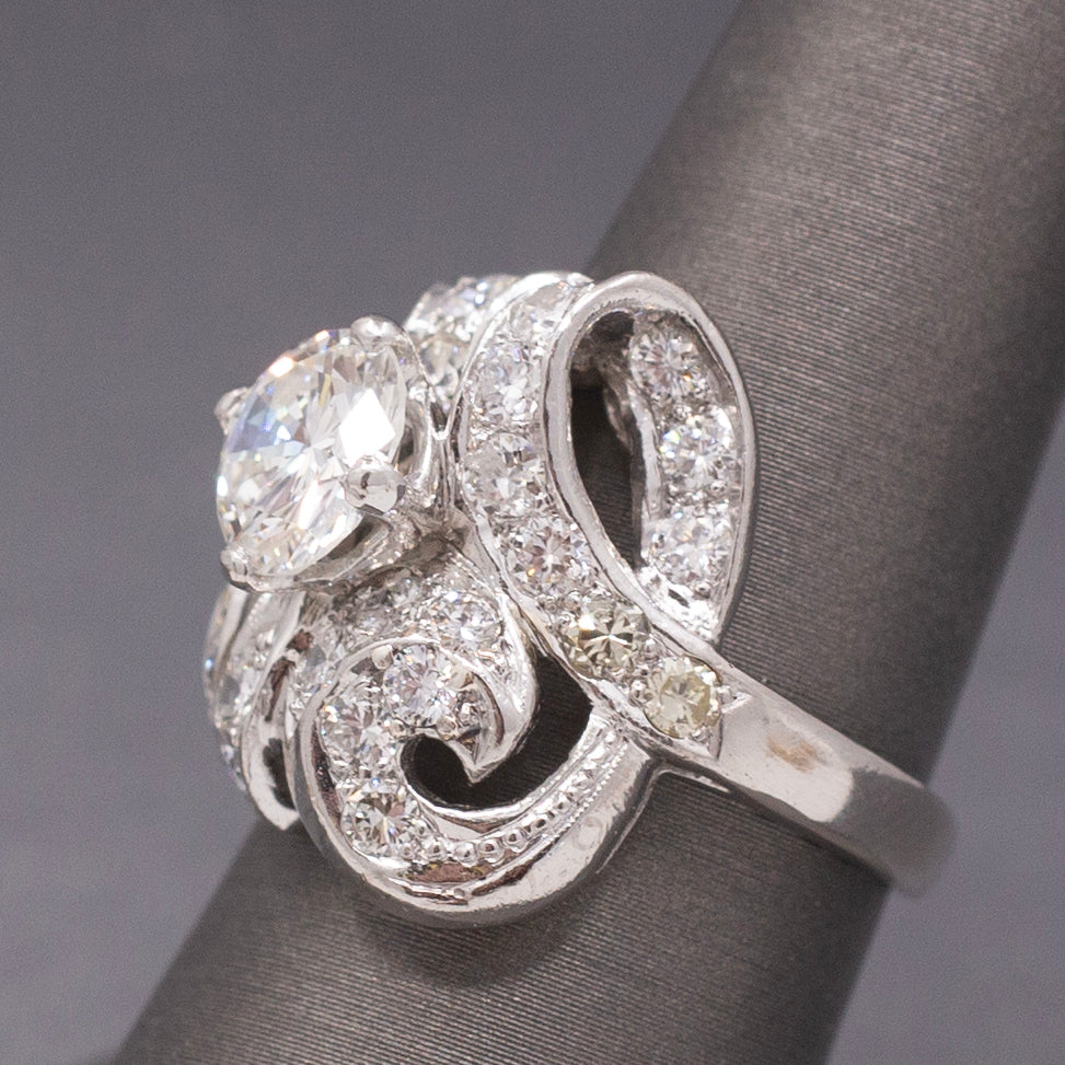 GIA Certified Mid-Century Diamond Cocktail Ring in Platinum