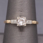 Petite Late Art Deco Old European Cut Diamond Two Tone Solitaire Ring in 14k