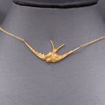 Antique Victorian Swallow Bird Necklace in 14k Yellow Gold