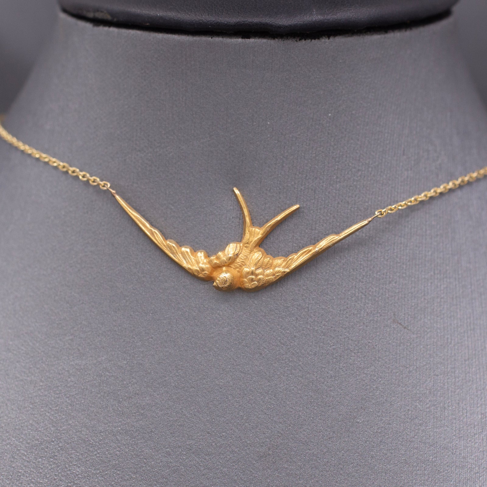 Antique Victorian Swallow Bird Necklace in 14k Yellow Gold
