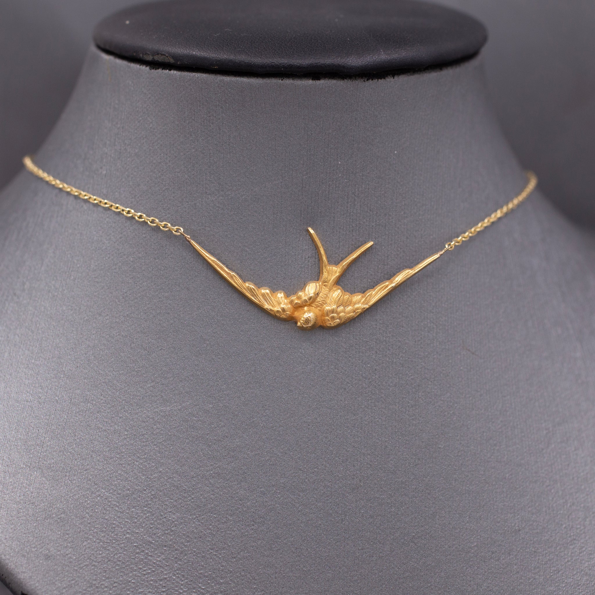 Antique Victorian Swallow Bird Necklace in 14k Yellow Gold