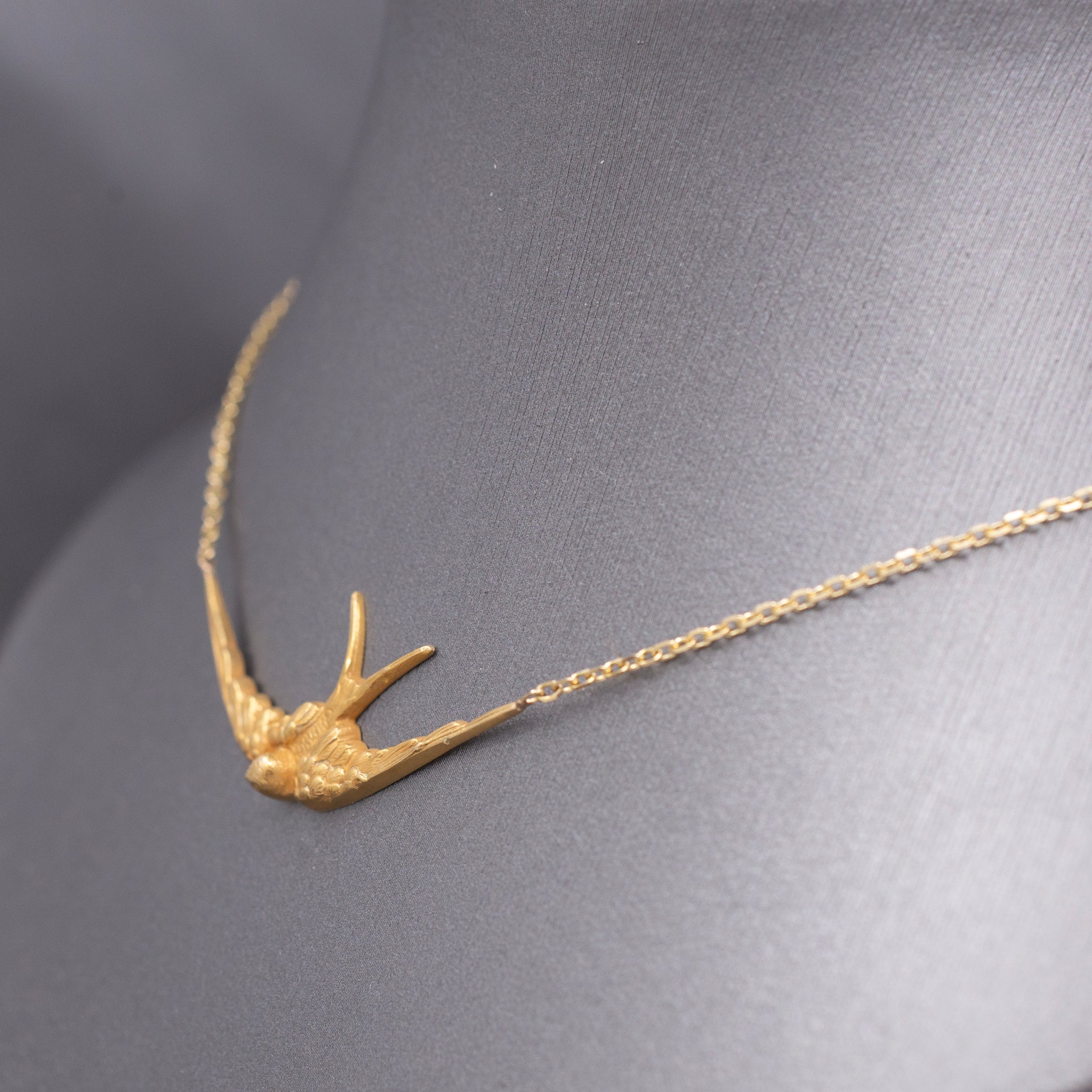 Antique Victorian Swallow Bird Necklace in 14k Yellow Gold