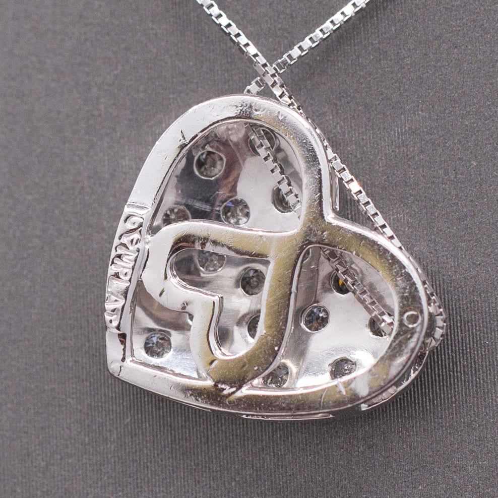 Vintage Pave' Diamond Heart Pendant Necklace in Platinum
