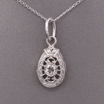 Art Deco Teardrop Old European Cut Diamond Hat Pin Conversion Pendant in 14k White Gold