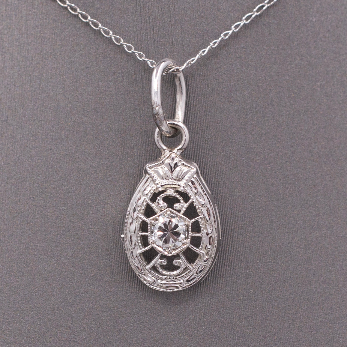 Art Deco Teardrop Old European Cut Diamond Hat Pin Conversion Pendant in 14k White Gold