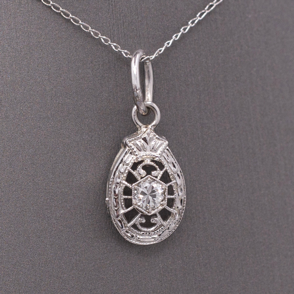 Art Deco Teardrop Old European Cut Diamond Hat Pin Conversion Pendant in 14k White Gold