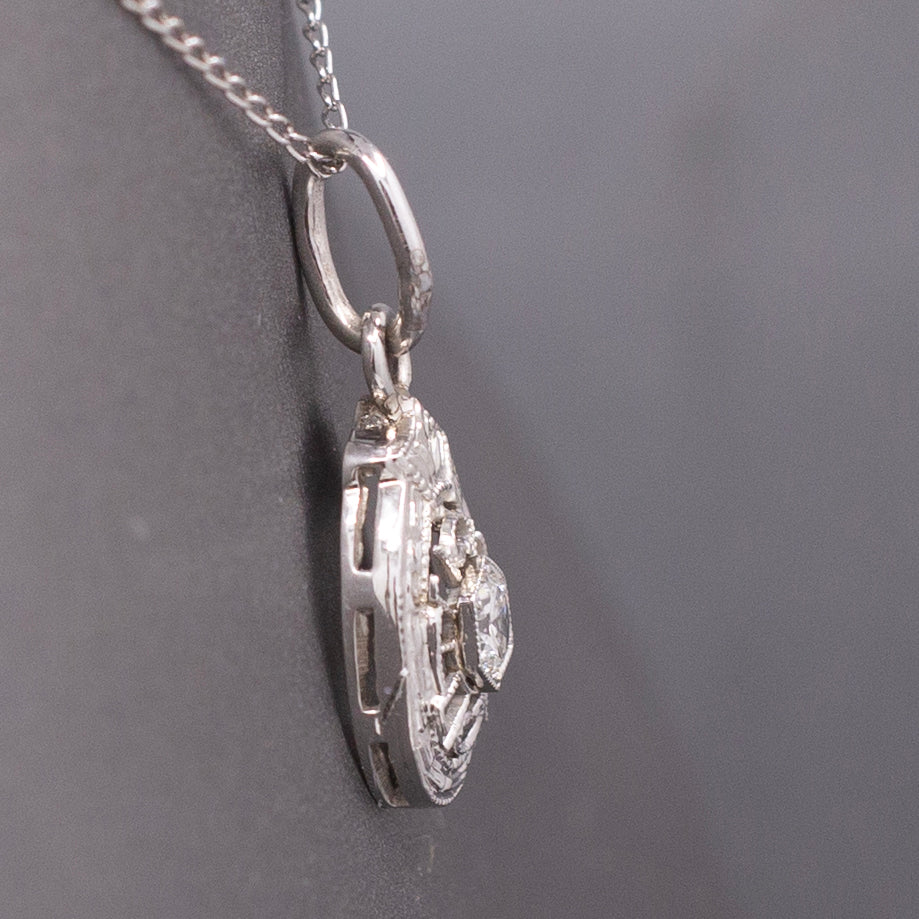 Art Deco Teardrop Old European Cut Diamond Hat Pin Conversion Pendant in 14k White Gold