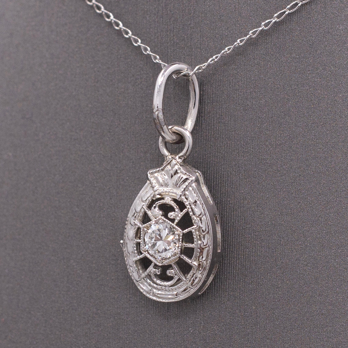 Art Deco Teardrop Old European Cut Diamond Hat Pin Conversion Pendant in 14k White Gold