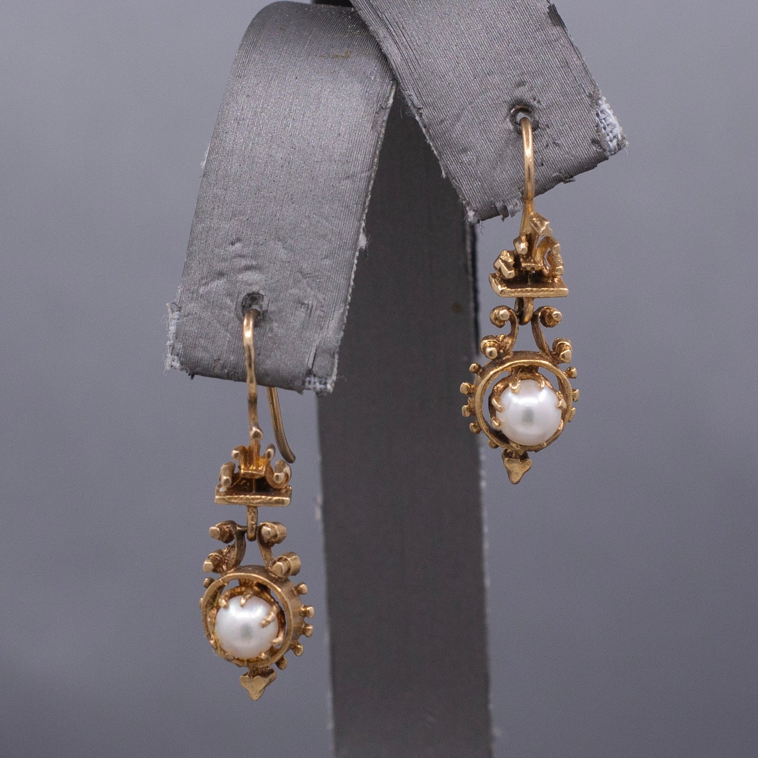 Antique Victorian Pearl Drop Earrings in 14k Yellow Gold