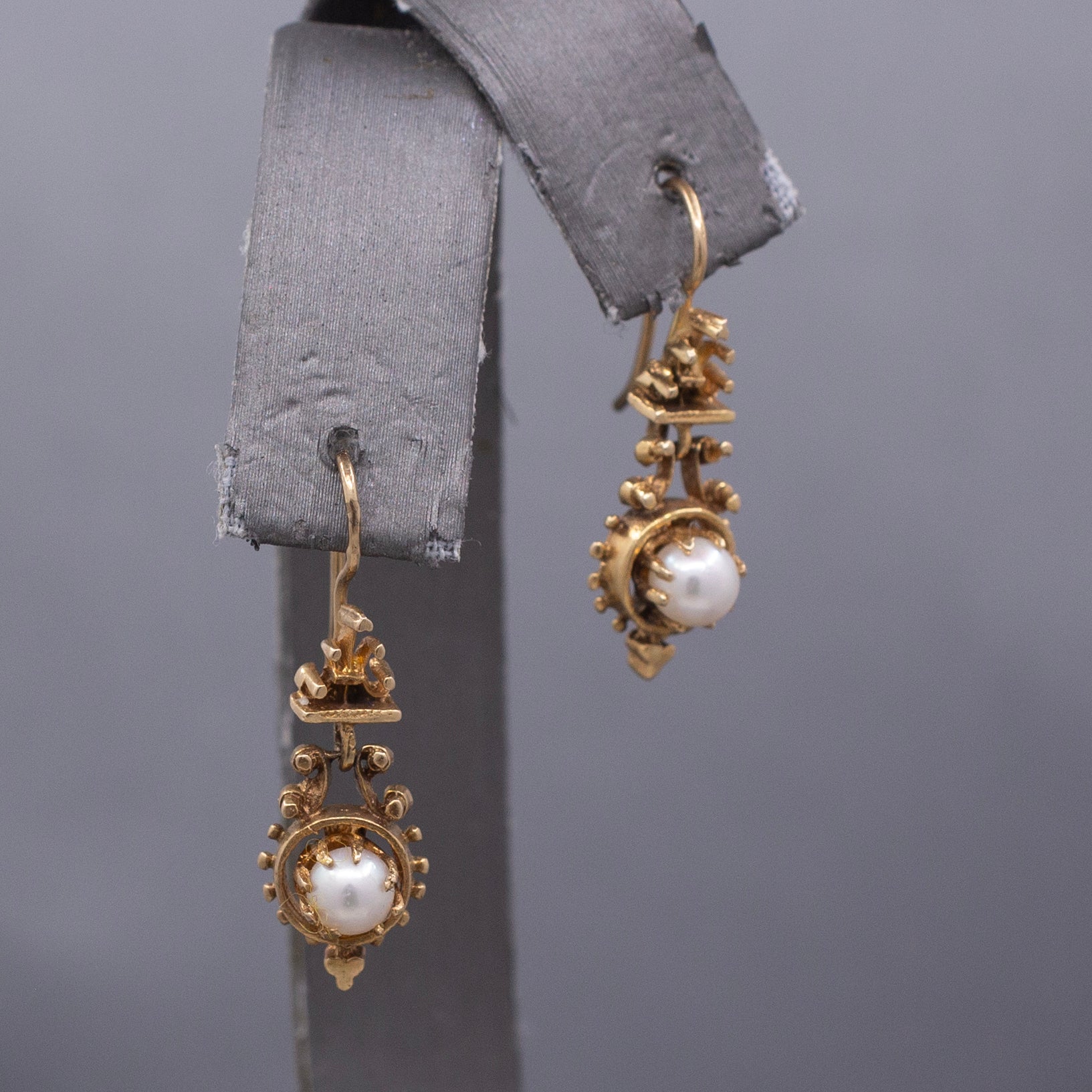 Antique Victorian Pearl Drop Earrings in 14k Yellow Gold