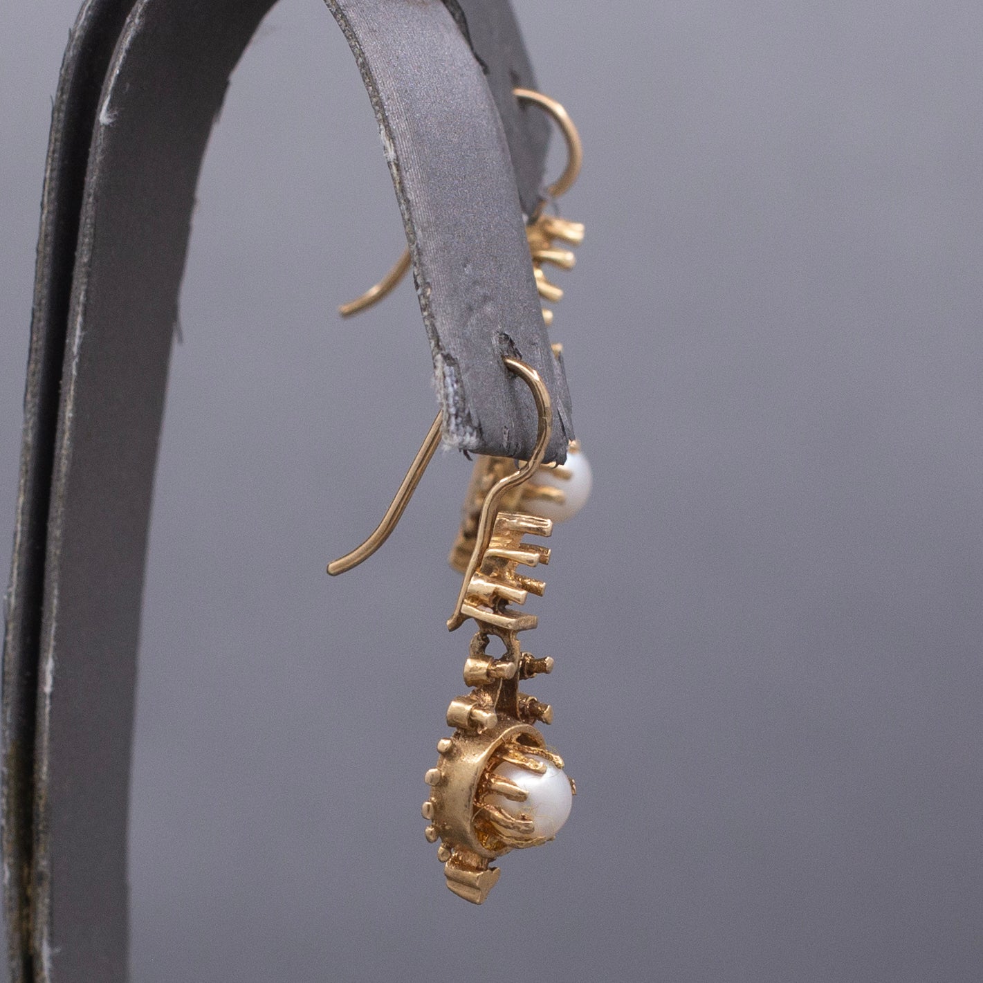 Antique Victorian Pearl Drop Earrings in 14k Yellow Gold