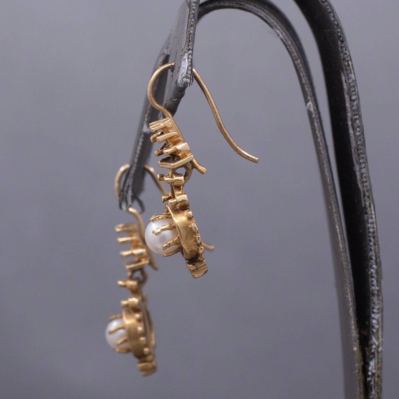 Antique Victorian Pearl Drop Earrings in 14k Yellow Gold