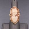 Vintage Large Shell Cameo Woman's Silhouette Statement Ring in 14k Yellow Gold