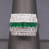 Mid-Century Emerald and Diamond Five Row Band Ring in Platinum