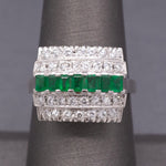 Mid-Century Emerald and Diamond Five Row Band Ring in Platinum