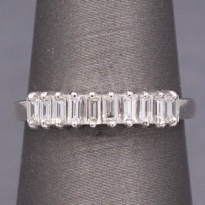 Sparkling Handcrafted Baguette Cut Diamond Stackable Band Ring in 14k White Gold