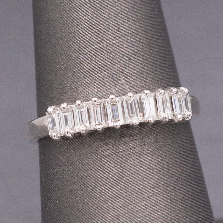 Sparkling Handcrafted Baguette Cut Diamond Stackable Band Ring in 14k White Gold