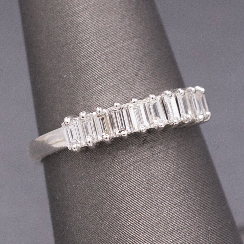 Sparkling Handcrafted Baguette Cut Diamond Stackable Band Ring in 14k White Gold