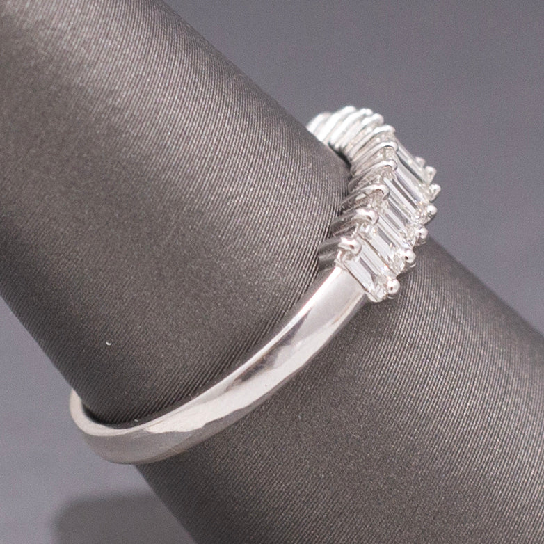 Sparkling Handcrafted Baguette Cut Diamond Stackable Band Ring in 14k White Gold