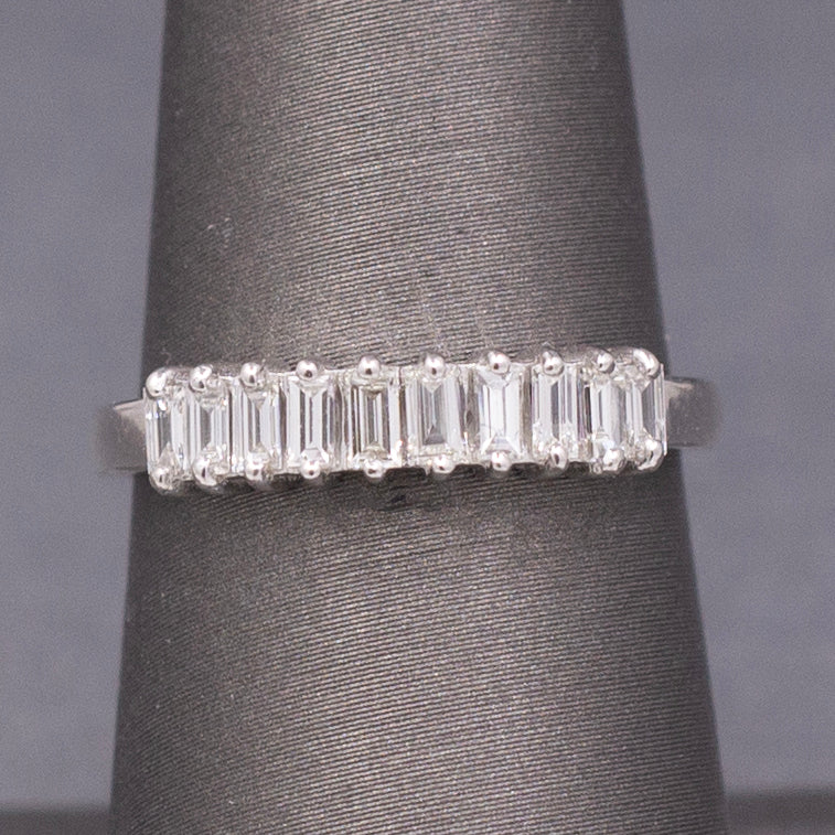 Sparkling Handcrafted Baguette Cut Diamond Stackable Band Ring in 14k White Gold