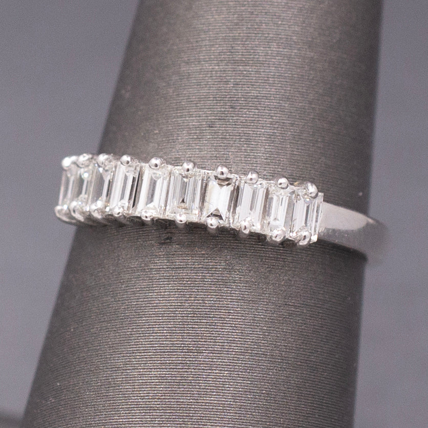 Sparkling Handcrafted Baguette Cut Diamond Stackable Band Ring in 14k White Gold